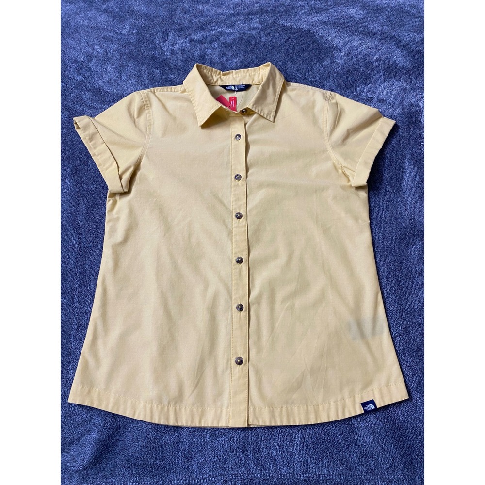 NWT The North Face Women's Short Sleeve Shirt Bamboo Yellow Button down Size Med